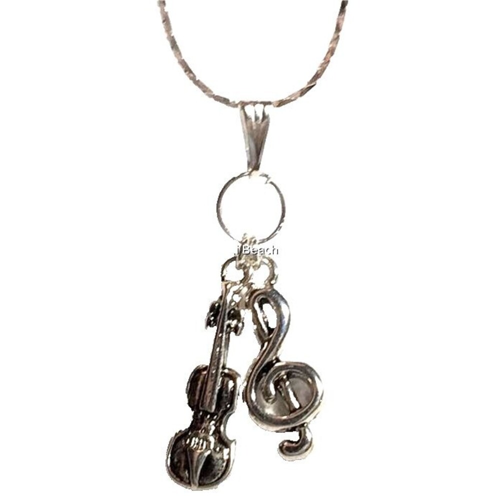Silver Plated Clef Note Violin Necklace Fiddle Music Musician Teacher Gift 18"